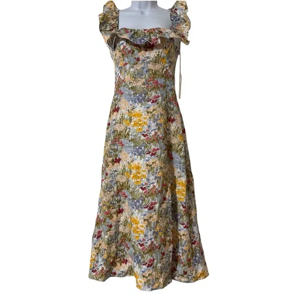 NEW Reformation Amethyst Linen Midi Dress in Countryside Sz 2 Cottagecore Chic NEW Reformation Amethyst Linen Midi Dress in Countryside Sz 2 Cottagecore Chic
